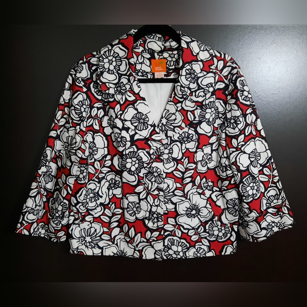 Hearts of Palm Red and Black Floral Blazer